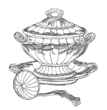 Ceres Shape | Elsmore & Forster | Sauce or Soup Tureen Base, Lid, Underplate, and Ladle | ItemDrw | 001