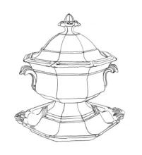 Gothic | Unspecified | Sauce or Soup Tureen Base, Lid, and Underplate | ItemDrw | 001